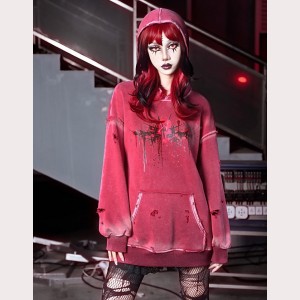 Demon Rust Red Print Gothic Hoodie by Blood Supply (BSY122)